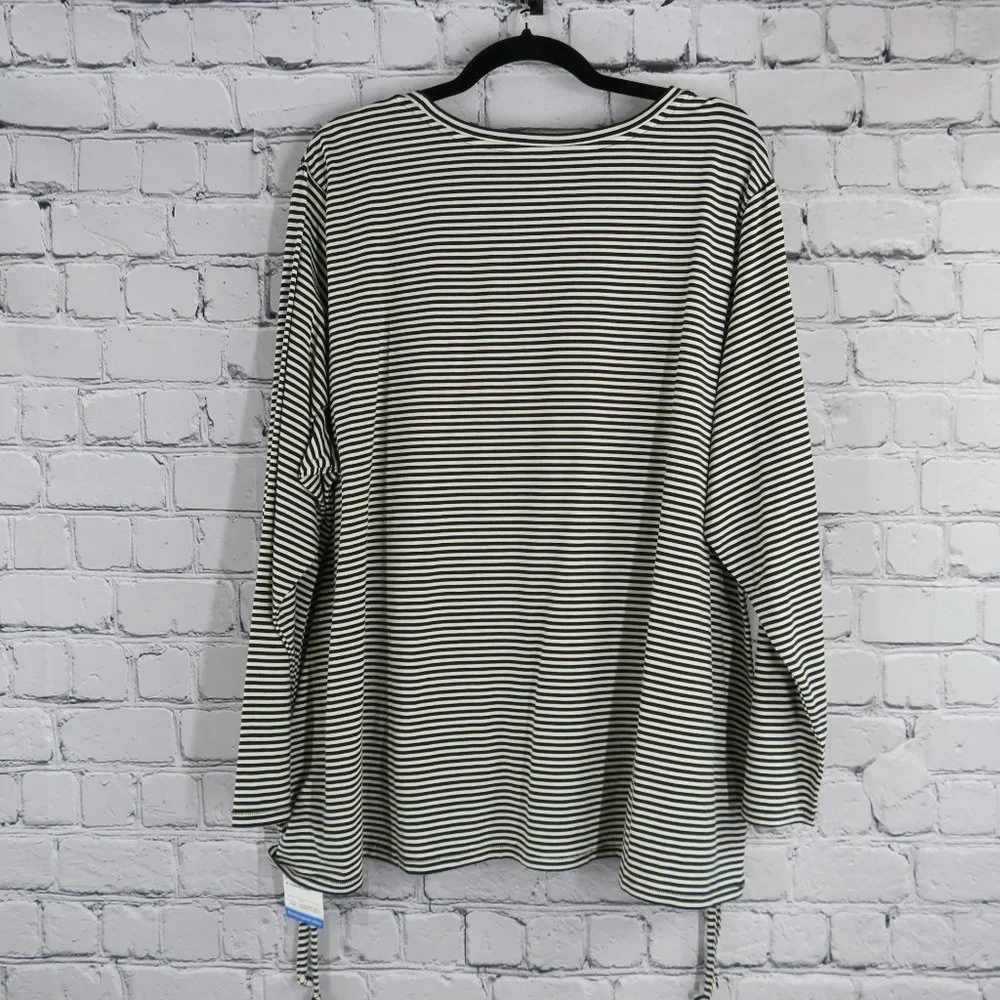 Women's Plus Cozy Knit Striped Top w/ Drawcord Hem - Picture 3 of 4